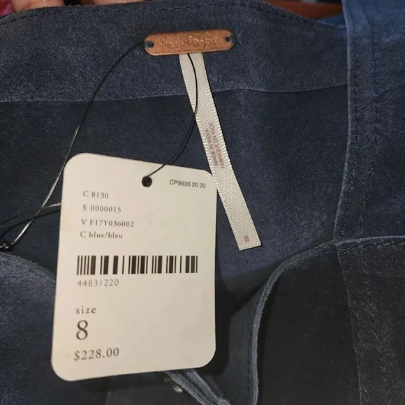 New $228 Free People Women's Blue Mini Dress 100% Cow Leather Button Dow… - Picture 5 of 9